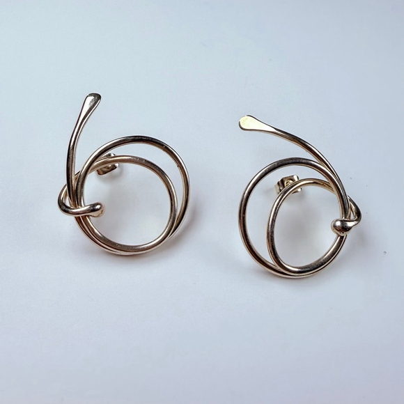14K Gold Modernist Vortex Round Coil Sterling Silver 925 Jensen Vintage Earrings - Picture 7 of 9